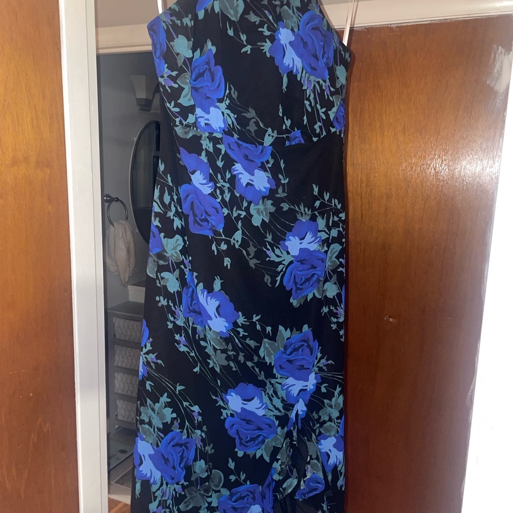 Elegant Black and Blue Floral Women's Dress